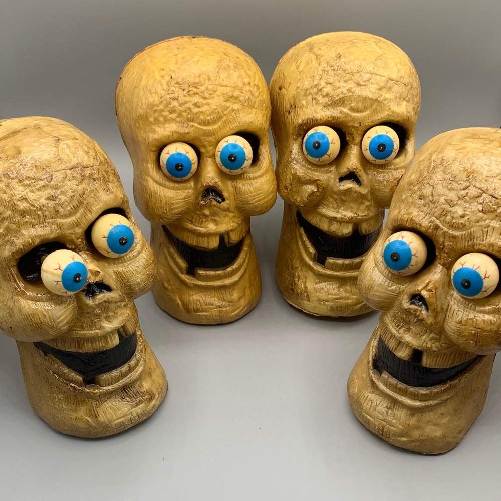 Vintage 4 Blow Mold Skull Light Cover Spring Bobble Eyes Antique Primitive Style
